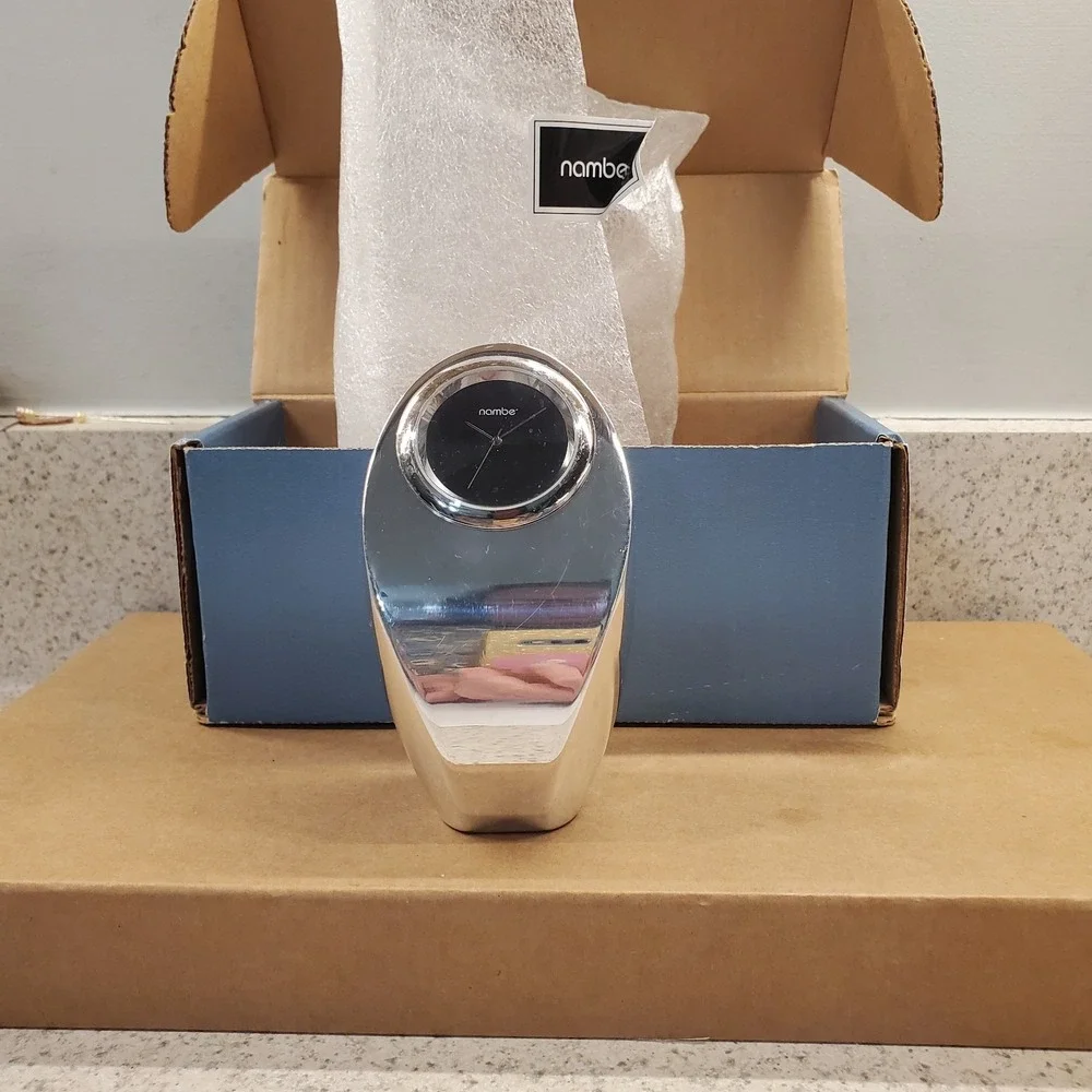VTG‎ Nambé Space Age Paperweight Desk Clock  #6424 Fred Bould 2002 Original Box